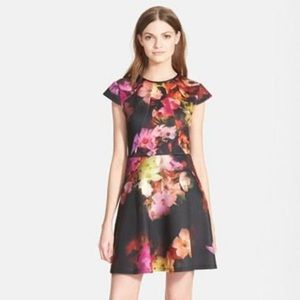 Ted Baker Pink Embla Cascading Floral Skater Dress Ted Size 1 Black Cap Sleeve